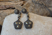 Silver Sterling Earrings. Jet Hematite Rebeka Earrings. Small Vintage Style Stud And Drop Earrings. Sculptural Earrings. Dainty Jewelry