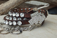 Skinny Leather Belt. Crystal Rebeka Belt. Brown Leather Belt. Thin Leather Belt. Rhinestone Belt. Women Leather Belt. Narrow Leather Belt