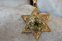 Star Of David Charm Necklace. Green Rebeka Star Of David Necklace. Israeli Magen David Pendant. Green Gemstone Necklace. Judaica Jewelry