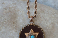 Star Of David Pendant Necklace. Judaica Jewelry. Turquoise Rebeka And Brown Necklace. Jewish Charms Symbolic Necklace. Leather Necklace.
