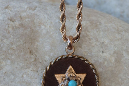 Star Of David Pendant Necklace. Judaica Jewelry. Turquoise Rebeka And Brown Necklace. Jewish Charms Symbolic Necklace. Leather Necklace.