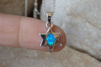 Star Of David With Blue Opal Hamsa Necklace