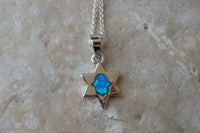 Star Of David With Blue Opal Hamsa Necklace