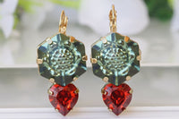 Rebeka Emerald And Red Drop Earrings