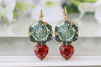 Rebeka Emerald And Red Drop Earrings