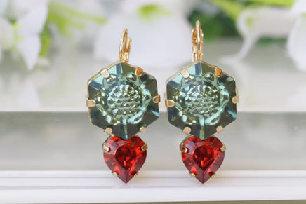 Rebeka Emerald And Red Drop Earrings