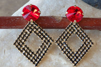 Rebeka Rhombus Post Earrings. Red Gemstone Earrings. Gold And Black Earrings. Geometric Earrings. Black Red Rebeka Rhombus Earrings