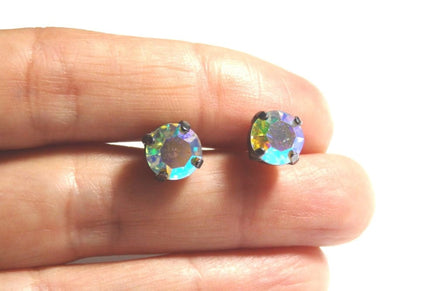 Rebeka Stud Earrings. Small Post Earrings. Ab Crystal Rebeka Stud Earrings. Minimalist Stud Earrings. Minimalist Shiny Post Earrings.