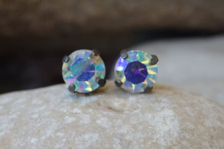 Rebeka Stud Earrings. Small Post Earrings. Ab Crystal Rebeka Stud Earrings. Minimalist Stud Earrings. Minimalist Shiny Post Earrings.