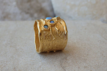 Texture Large Rings. Opal 4 Birthstone Ring