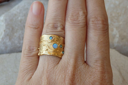 Texture Large Rings. Opal 4 Birthstone Ring