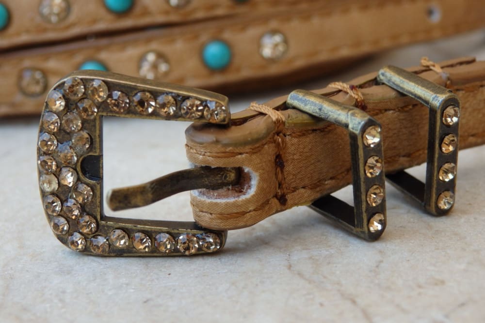 Crystal-Studded Brown Leather Women’s Belt Brown leather belt| Rebekajewelry main image 4
