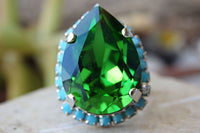 Turquoise And Emerald Drop Shaped Earrings