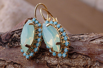 Turquoise And Mint Drop Earrings. Opal Turquoise Earrings. Bridal Mint Earrings. Oval Crystal Mint Earrings. Crystal Rhinestone Earrings
