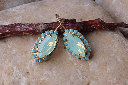 Turquoise And Mint Drop Earrings. Opal Turquoise Earrings. Bridal Mint Earrings. Oval Crystal Mint Earrings. Crystal Rhinestone Earrings