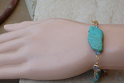 Turquoise Bracelet.turquoise And Rebeka Bracelet . December Birthstone Turquoise. Raw Gemstone Jewelry Bracelet. Bridal Gold Bracelet