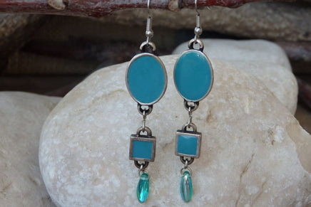 Turquoise Enamel Earrings. Teardrop Earrings. Dangle Earrings. Modern Jewelry. Bridesmaids Jewelry. Silver And Turquoise Earrings. For Wife.