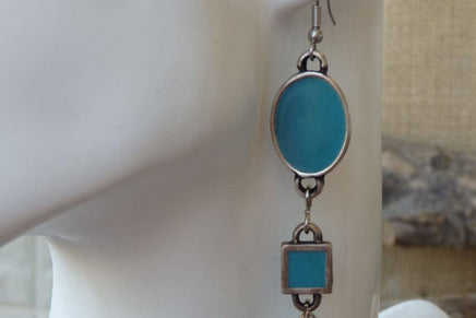 Turquoise Enamel Earrings. Teardrop Earrings. Dangle Earrings. Modern Jewelry. Bridesmaids Jewelry. Silver And Turquoise Earrings. For Wife.