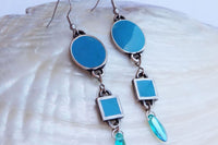 Turquoise Enamel Earrings. Teardrop Earrings. Dangle Earrings. Modern Jewelry. Bridesmaids Jewelry. Silver And Turquoise Earrings. For Wife.