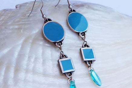 Turquoise Enamel Earrings. Teardrop Earrings. Dangle Earrings. Modern Jewelry. Bridesmaids Jewelry. Silver And Turquoise Earrings. For Wife.