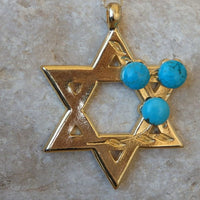 Turquoise Gold Star Of David Necklace. Jewish Star Jewelry. Statement Magen David Charms. Symbolic Jewish Jewelry. Jewish Ideas Gift.