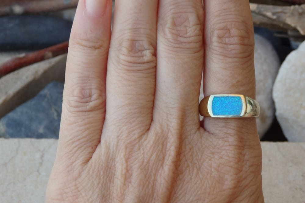 Rectangular Unisex Turquoise Ring Turquoise Opal Signet Ring