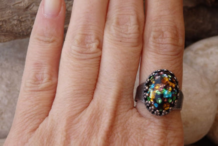Vintage Oval Glass Opal Cabochon Ring