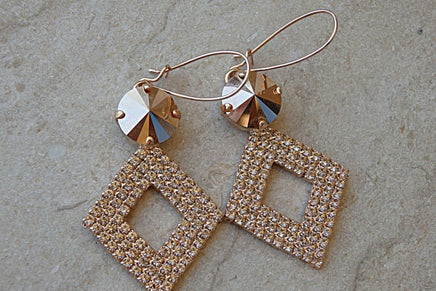 Wedding Earrings. Rose Gold Bridal Earrings. Square Earrings. Pink Gold Earrings. Rebeka Jewelry For Bridesmaid Gift.dangle Drop Earrings