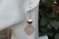 Wedding Earrings. Rose Gold Bridal Earrings. Square Earrings. Pink Gold Earrings. Rebeka Jewelry For Bridesmaid Gift.dangle Drop Earrings