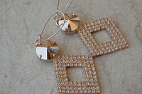 Wedding Earrings. Rose Gold Bridal Earrings. Square Earrings. Pink Gold Earrings. Rebeka Jewelry For Bridesmaid Gift.dangle Drop Earrings