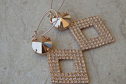 Wedding Earrings. Rose Gold Bridal Earrings. Square Earrings. Pink Gold Earrings. Rebeka Jewelry For Bridesmaid Gift.dangle Drop Earrings