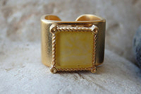 Yellow Square Signet Ring. Womens Signet Ring. Enamel Ring. Enamel Jewelry. Gold Plated Enamel Ring. Gold Signet Ring. Geometric Gold Ring
