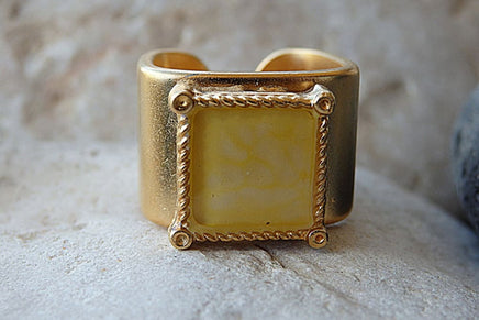 Yellow Square Signet Ring. Womens Signet Ring. Enamel Ring. Enamel Jewelry. Gold Plated Enamel Ring. Gold Signet Ring. Geometric Gold Ring