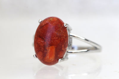 coral silver ring