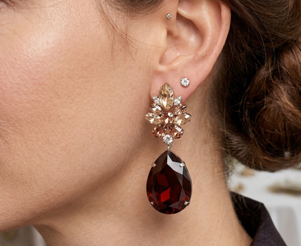 Burgundy Earring Silver / Push back