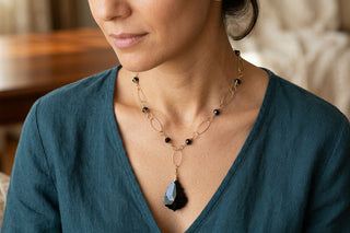 Black Teardrop Y Necklace
