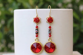 Red coral earrings.
