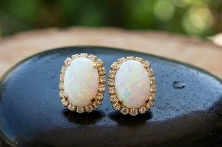 White Opal Gold Earrings