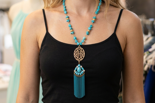 Turquoise Tassel Statement Necklace