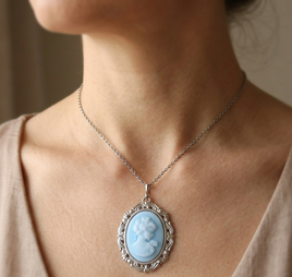 Blue Cameo statement Necklace