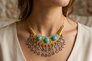 Turquoise Gold Bib Necklace