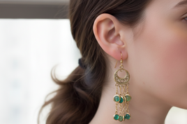 Green Gold Fringes Earrings