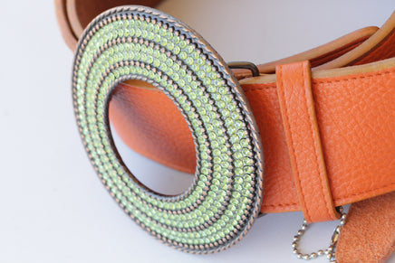 PINK LEATHER BELT, Boho Leather belt, Wide leather belt, Chunky Buckle Belt, Statement Large Belt, Green Peridot Circle Buckle, Women's Belt