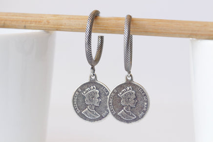 SILVER COIN EARRINGS, Coin Hoop Earrings, Coin Jewelry,Dangle Coin Statement Earrings, Antique Coin Earrings for Women gift, Silver or Gold