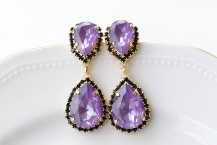 PURPLE BLACK EARRINGS, Purple Teardrop Earrings, Bridal Chandelier Earring, Evening Earring, Bridal Earrings, Light Amethyst Long Earrings