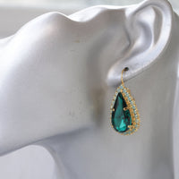 EMERALD JEWELRY SET, Emerald Bridal Earrings, Large Drop Emerald Mint Earrings, Teardrop Earrings And Ring Set, Wedding Statement Jewelry
