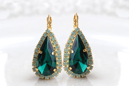 EMERALD JEWELRY SET, Emerald Bridal Earrings, Large Drop Emerald Mint Earrings, Teardrop Earrings And Ring Set, Wedding Statement Jewelry