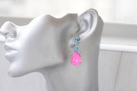 FUCHSIA TURQUOISE EARRINGS, Pink Blue earrings, Bridesmaid Earrings, Long Earrings, Teardrop Earrings, Wedding Colorful Earrings For Bride