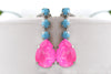 FUCHSIA TURQUOISE EARRINGS, Pink Blue earrings, Bridesmaid Earrings, Long Earrings, Teardrop Earrings, Wedding Colorful Earrings For Bride