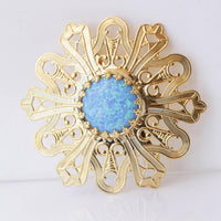 BLUE OPAL BROOCH, Large Brooch, Flower Vintage Brooch, Unique Gold Brooch, Antique clothing Brooch, Coat Pin, Gift For Her, Brooch For Dress